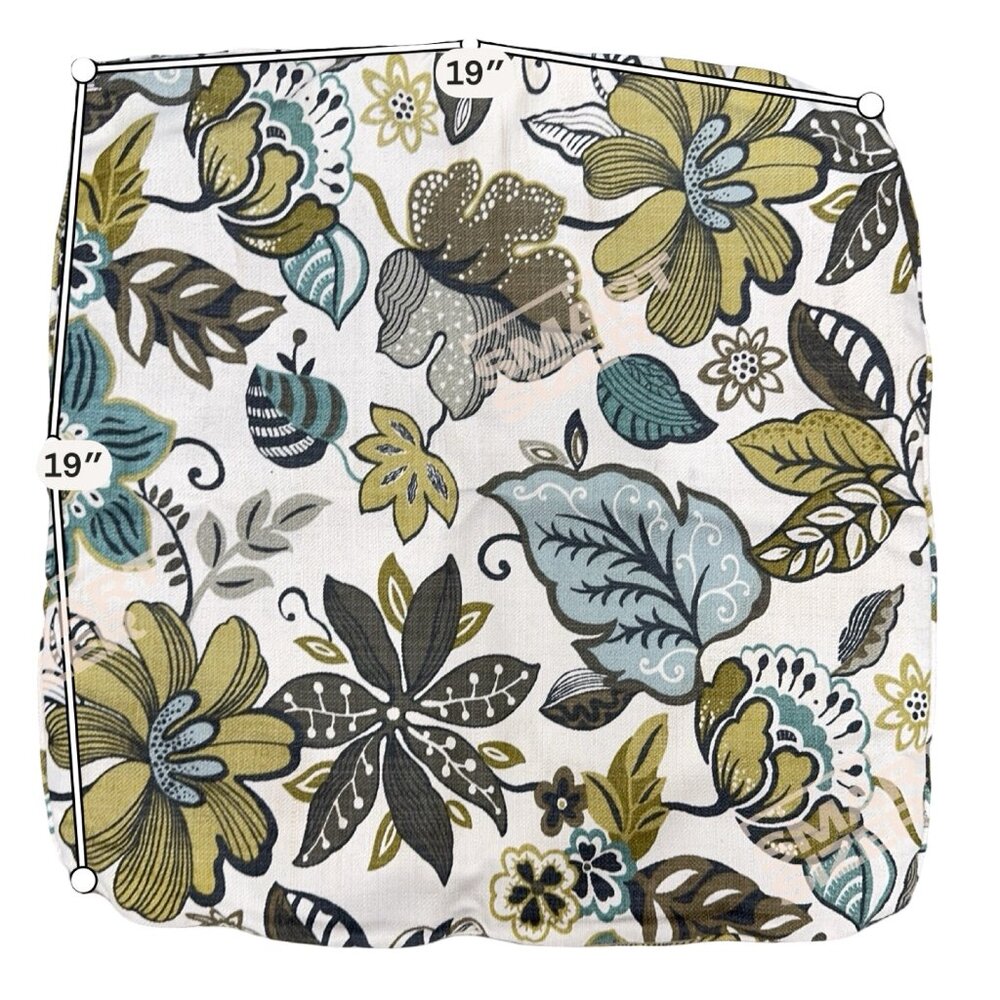 Set Of 2 Floral Square Cotton Chair Pads Cushion Cover Green & Blue Paisley 19" - Picture 5 of 5